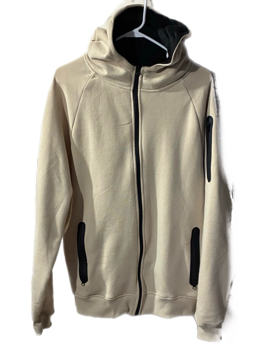Men's Cream Zip-Up Hoodie Sweater